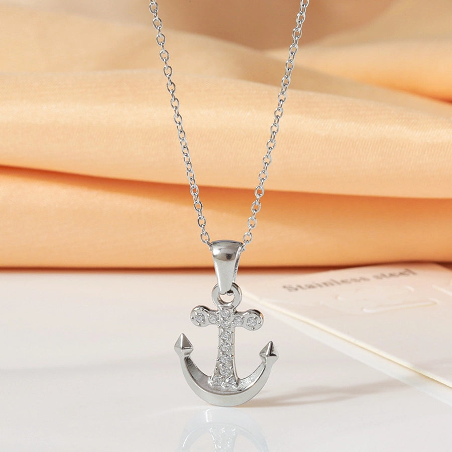 Jewelry Elegant Simple Style Streetwear Anchor Titanium Steel Diamond Pendant Necklace