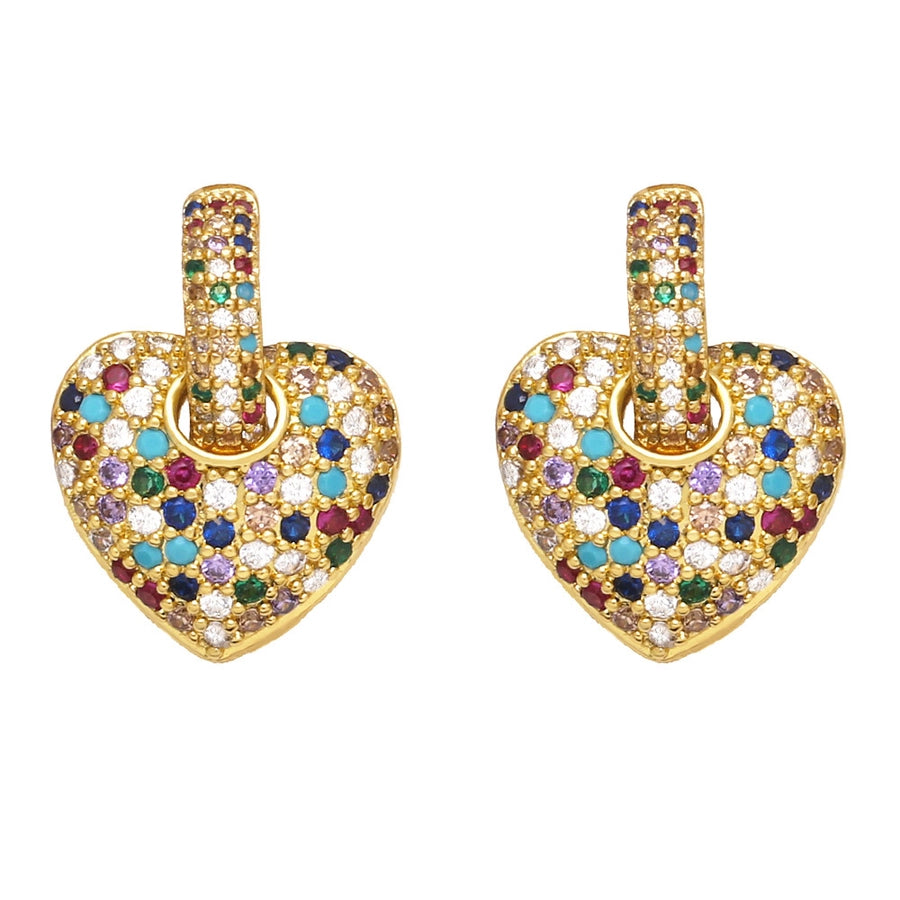 fashion micro-inlaid color heart-shaped zircon copper earrings