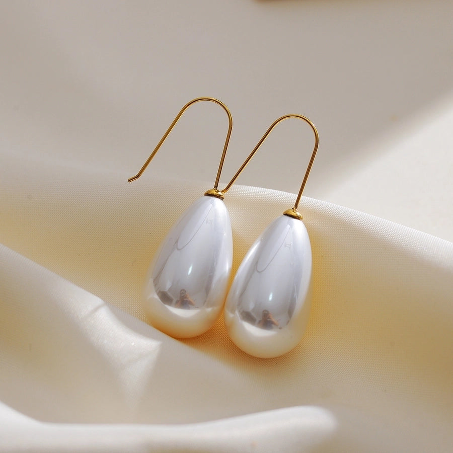 1 Pair Elegant Luxurious Queen Geometric Inlay 304 Stainless Steel Artificial Pearls 18K Gold Plated Drop Earrings