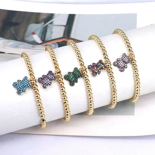 cute bear copper beaded plating inlay zircon 18k gold plated bracelets