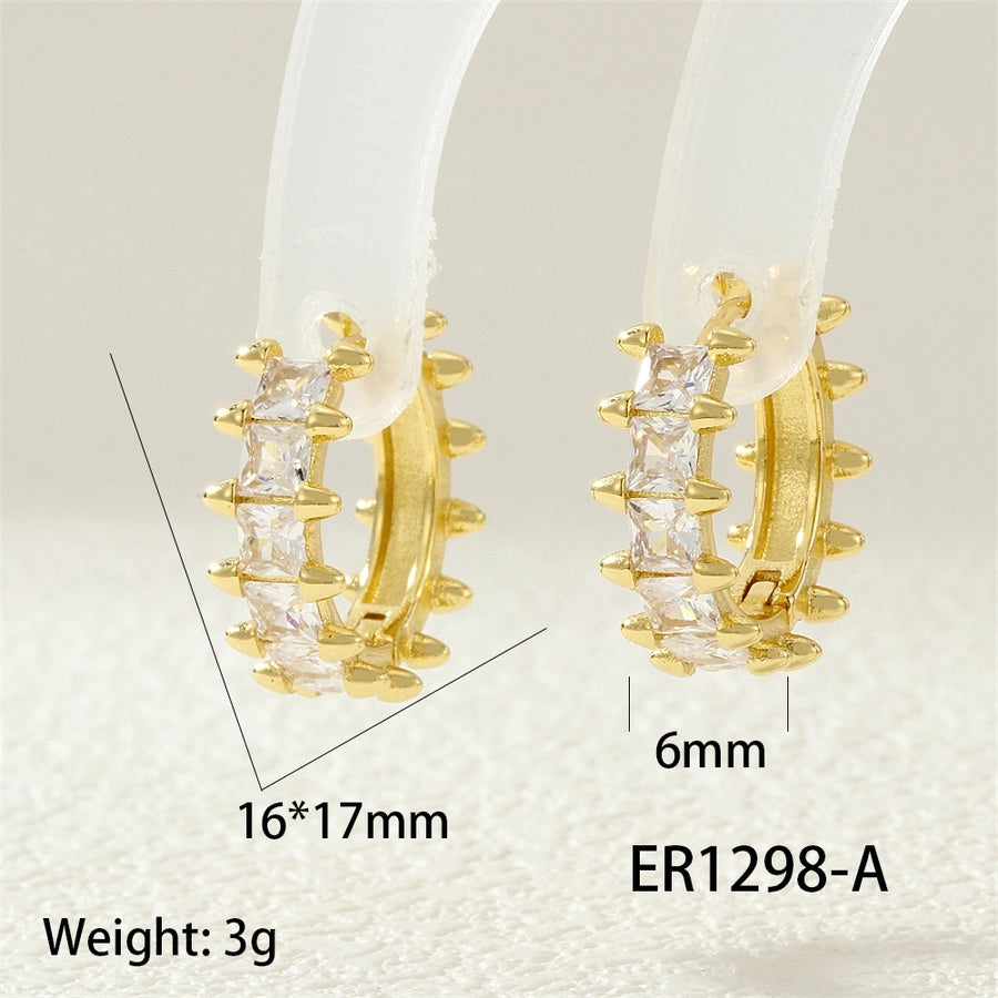 1 Pair IG Style Simple Style Commute Round Plating Inlay Copper Zircon 18K Gold Plated Hoop Earrings