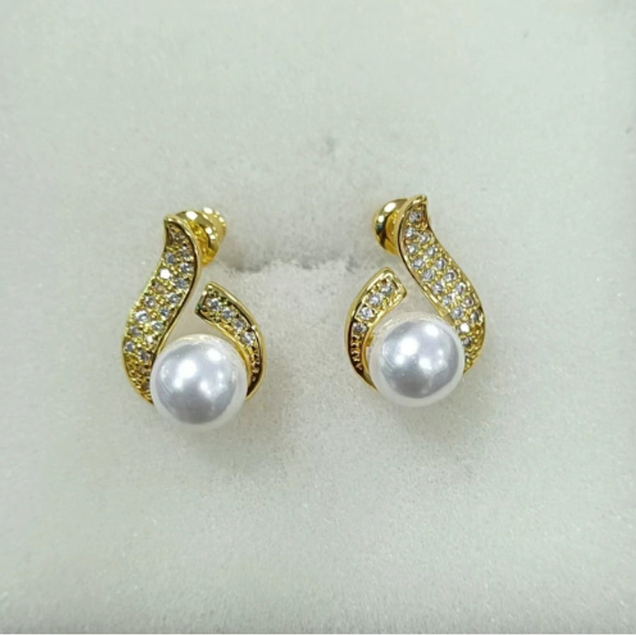 1 Pair IG Style Modern Style Simple Style Round Inlay Copper Pearl Zircon Ear Studs