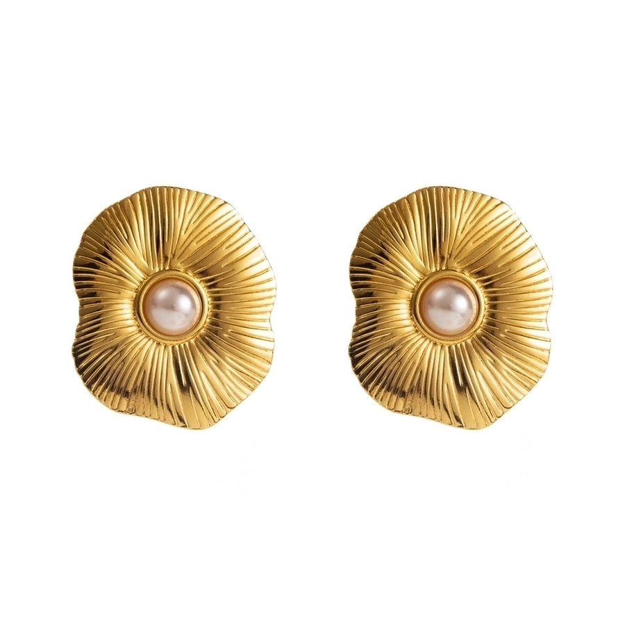 1 Pair Retro Artistic Geometric Plating Inlay 304 Stainless Steel Pearl 18K Gold Plated Ear Studs