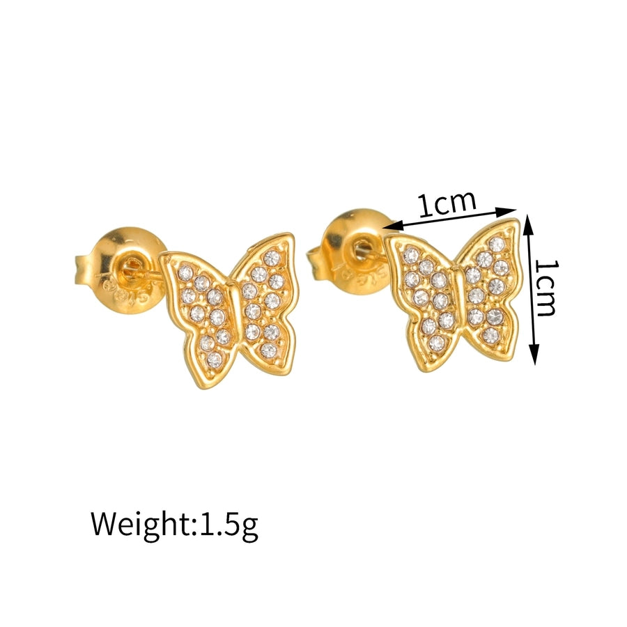 1 Pair Simple Style IG Style Heart Shape Crown Butterfly 304 Stainless Steel Ear Studs