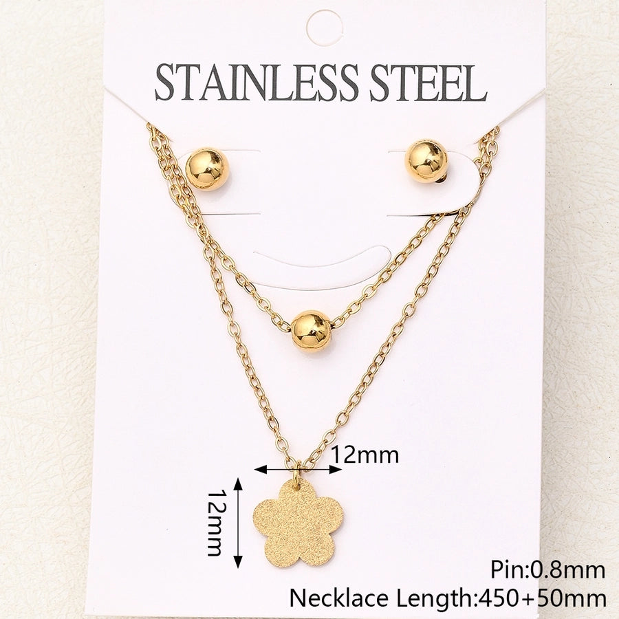 Jewelry Basic Vacation Simple Flower 304 Stainless Steel 18K Gold Plated Handmade Polishing Plating Jewelry Set