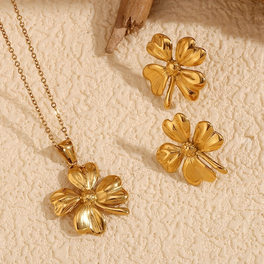 Jewelry Casual IG Style Flower 304 Stainless Steel Titanium Steel 18K Gold Plated Earrings Necklace