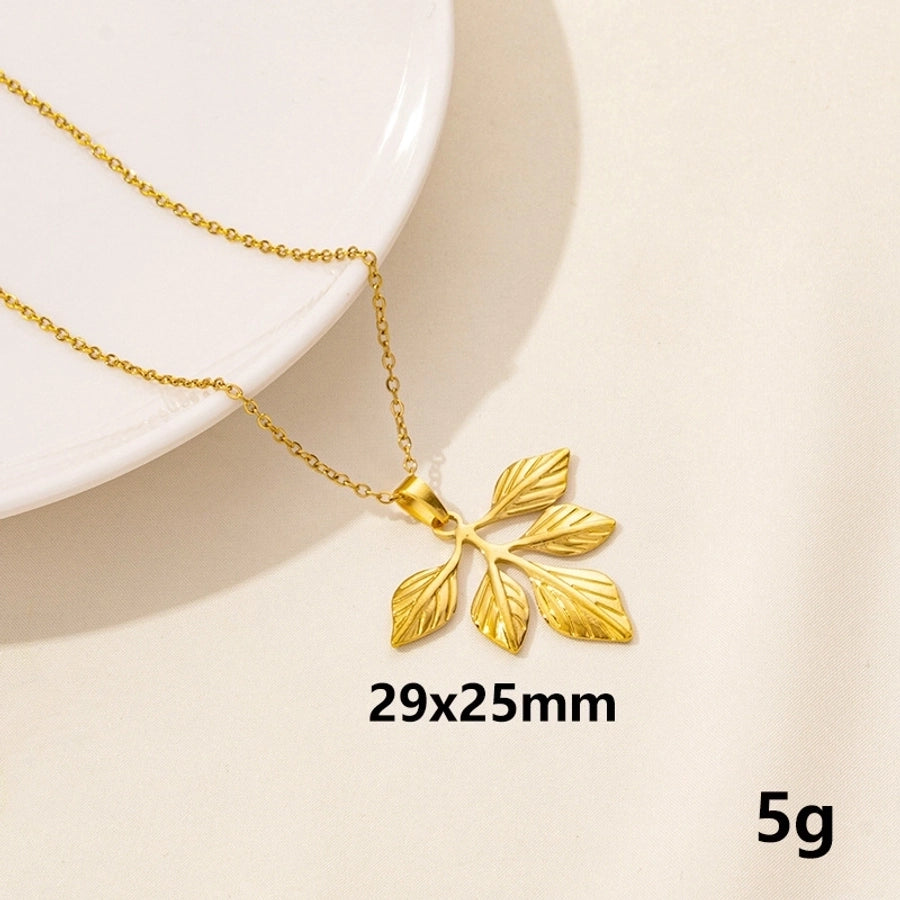 Jewelry Casual Simple Style Leaves 304 Stainless Steel 18K Gold Plated Pendant Necklace