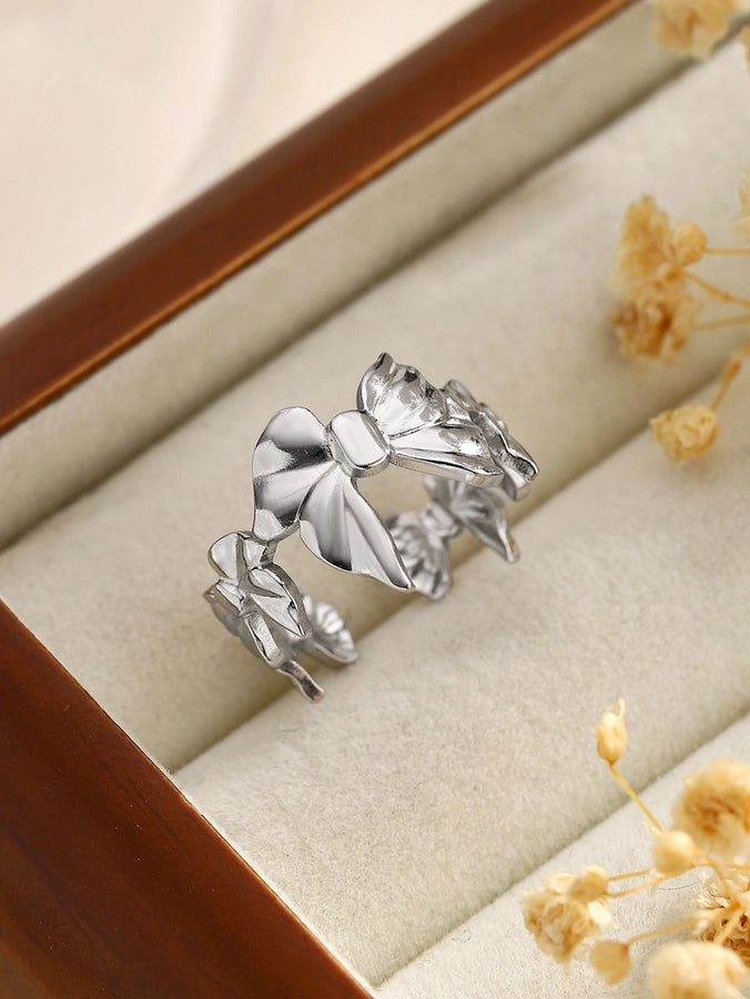 Jewelry Retro French Style Simple Style Heart Shape Flower Bow Knot Titanium Steel Open Rings