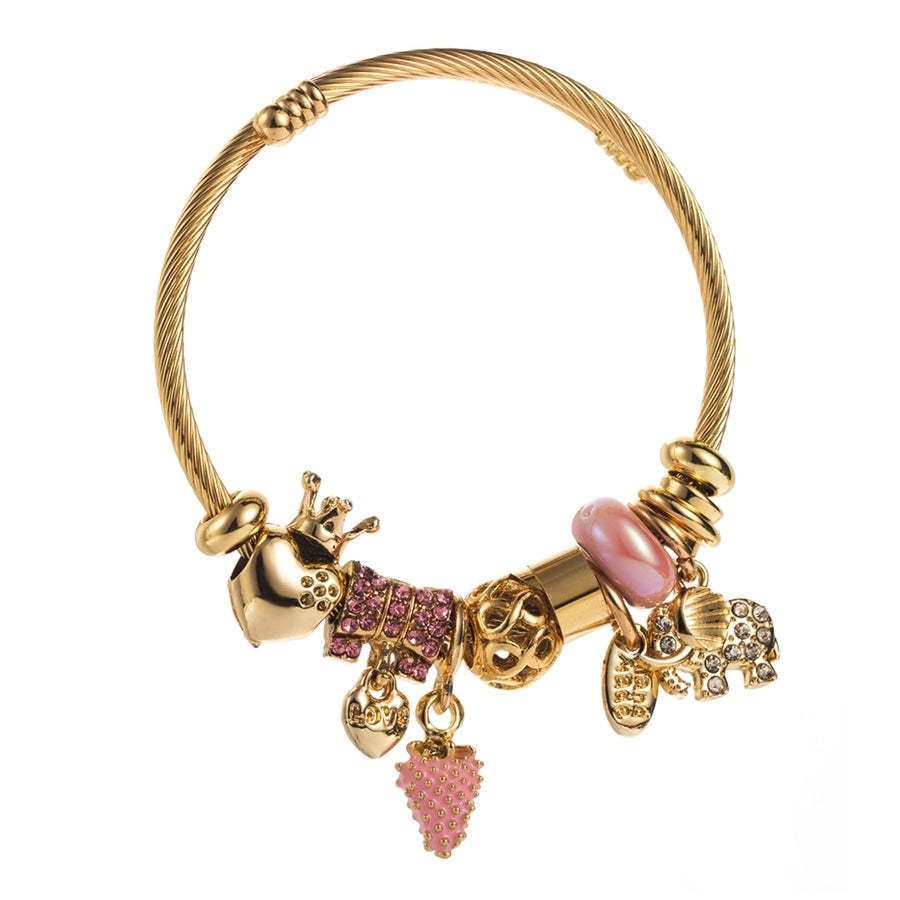 Casual Vacation Classic Style Strawberry 304 Stainless Steel Alloy Gold Plated Rhinestones Bangle In Bulk