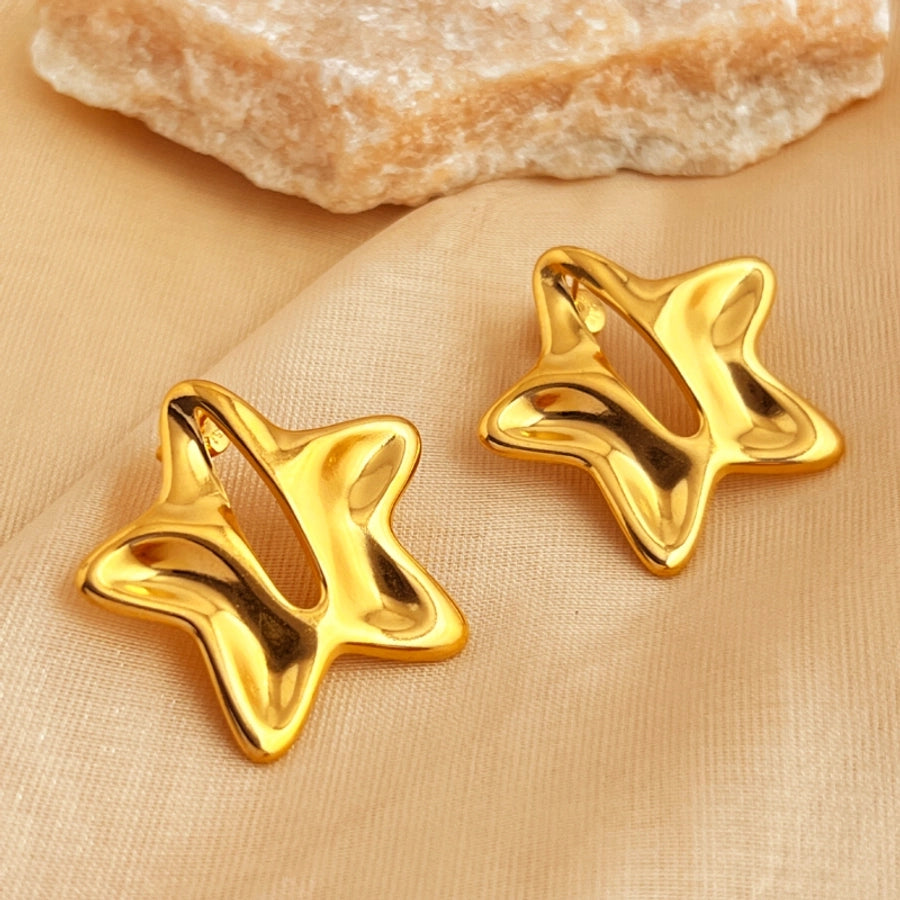 1 Pair Elegant Vacation Pentagram Polishing Plating 304 Stainless Steel 18K Gold Plated Ear Studs - CEJEW