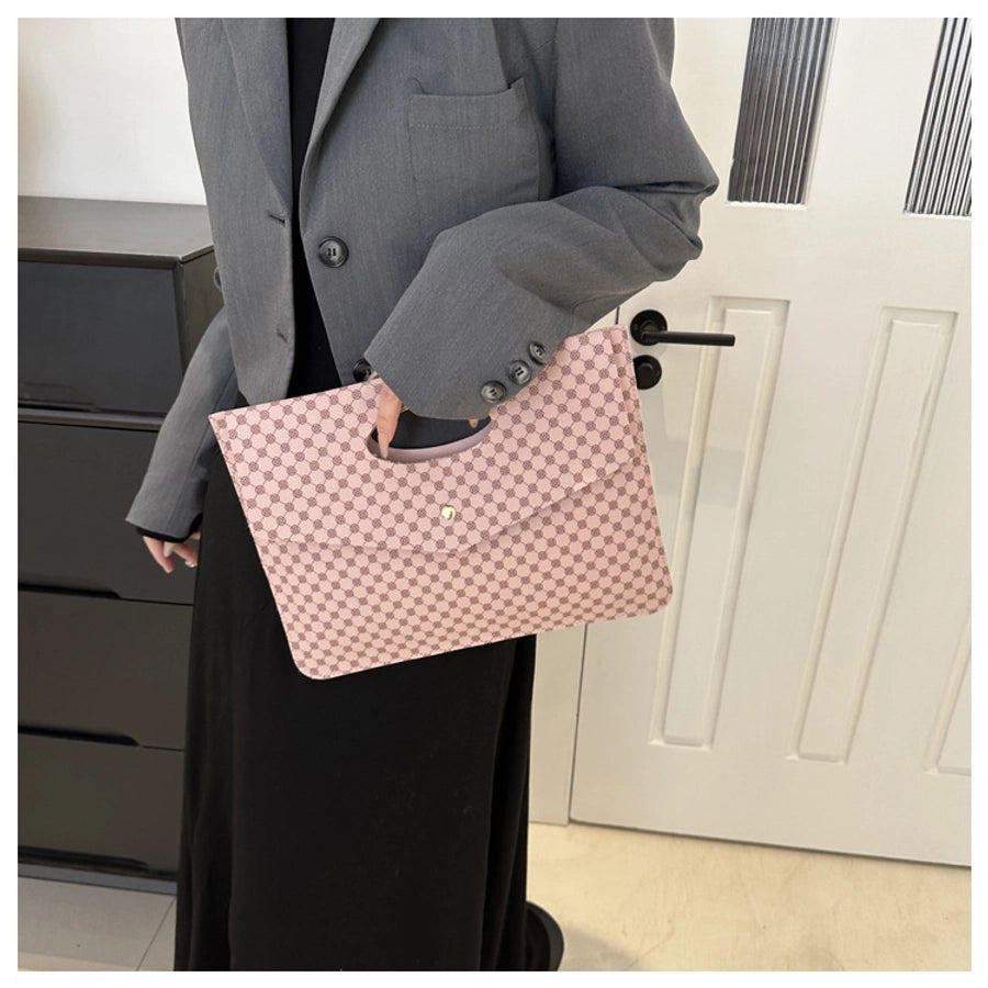 Women's Pu Leather Plaid Classic Style Square Magnetic Buckle Flip Cover Clutch Bag