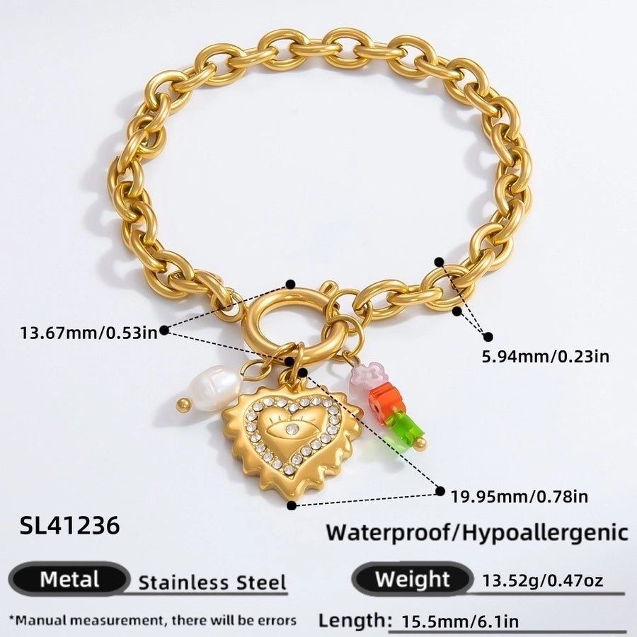 Simple Style Classic Style Heart Shape 304 Stainless Steel Rhinestones Bracelets In Bulk