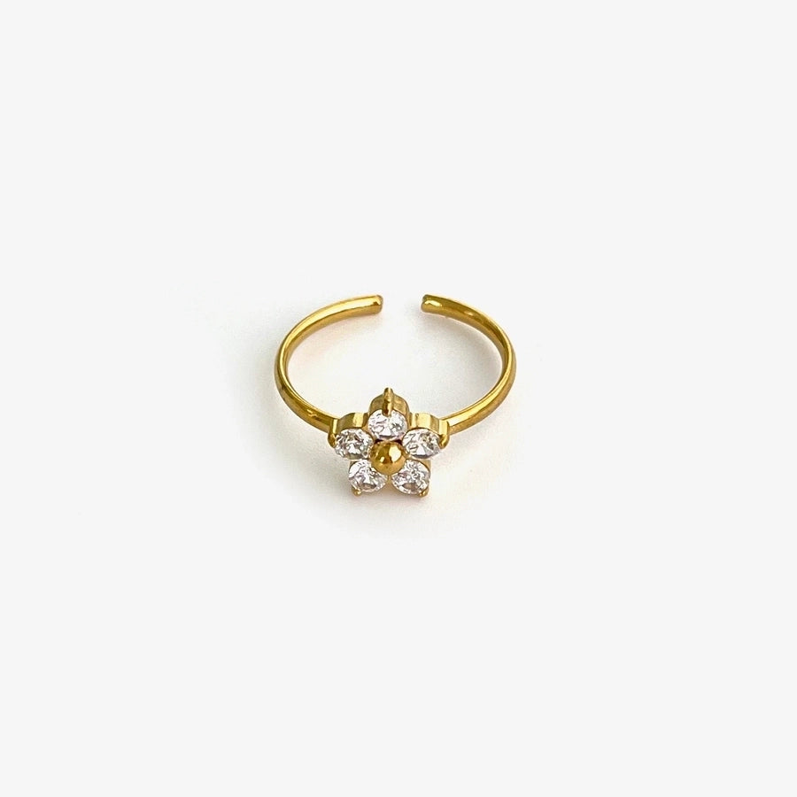 Simple Style Commute Geometric 316L Stainless Steel  Rhinestones 18K Gold Plated Women's Single Ring - CEJEW