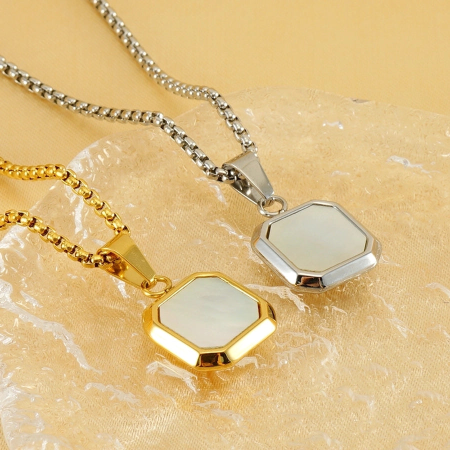 304 Stainless Steel Casual Simple Style Plating Geometric Natural Stone Pendant Necklace - CEJEW