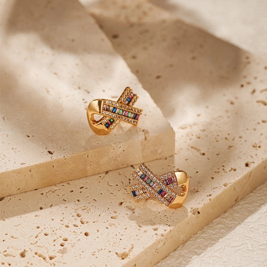 1 Pair Elegant Streetwear Geometric Copper Zircon Ear Studs