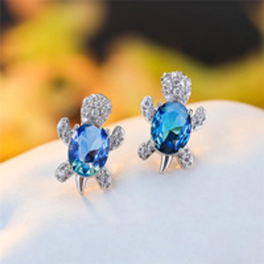 1 pair cute simple style tortoise plating inlay copper zircon ear studs - CEJEW