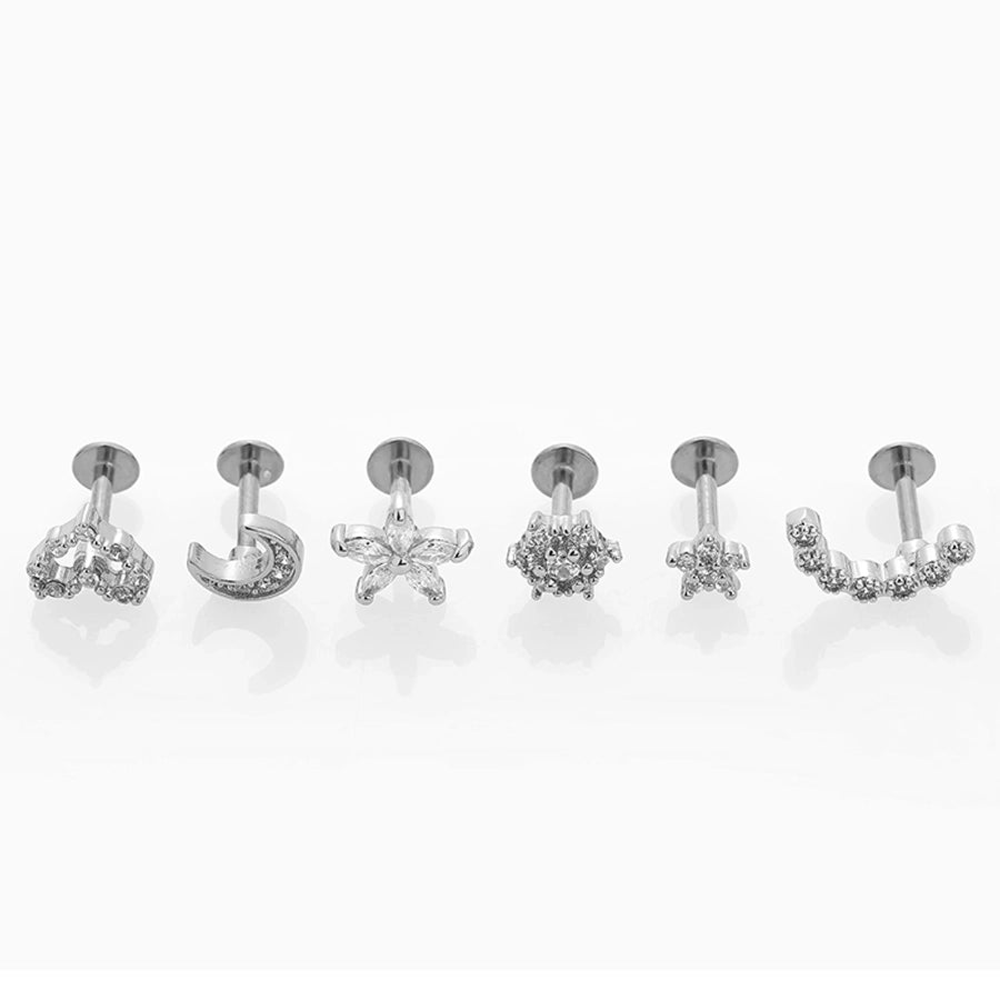 1 Piece Ear Cartilage Rings & Studs Sexy Simple Style Moon Heart Shape Flower 316L Stainless Steel  Inlay Zircon 18K Gold Plated Lip Rings Nose Rings & Studs