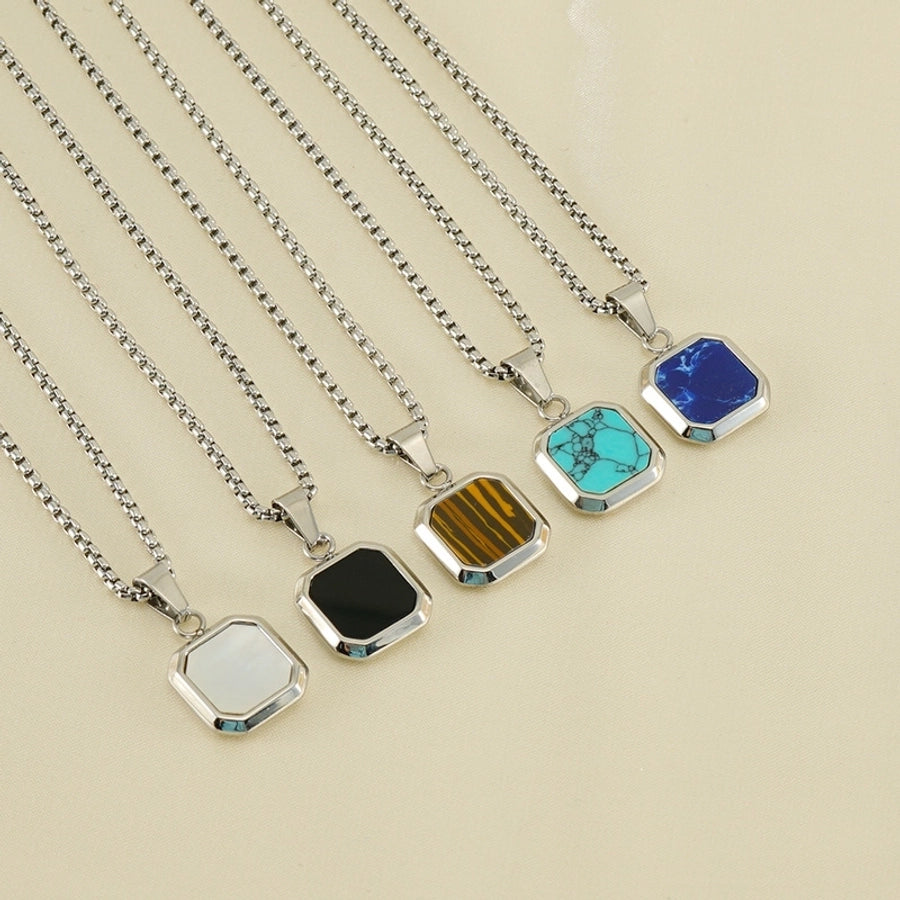 304 Stainless Steel Casual Simple Style Plating Geometric Natural Stone Pendant Necklace - CEJEW