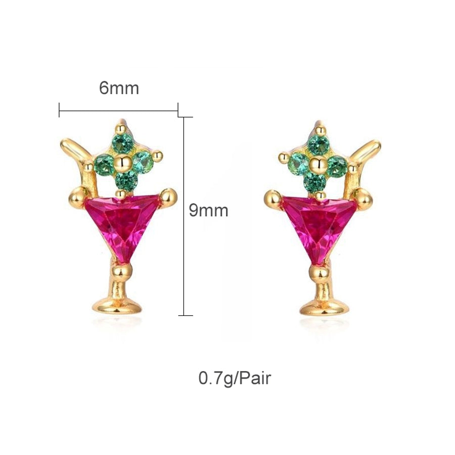 1 pair sweet simple style flower plating inlay copper zircon gold plated ear studs