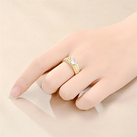 Jewelry Retro Round Titanium Steel Zircon 18K Gold Plated Inlay Rings