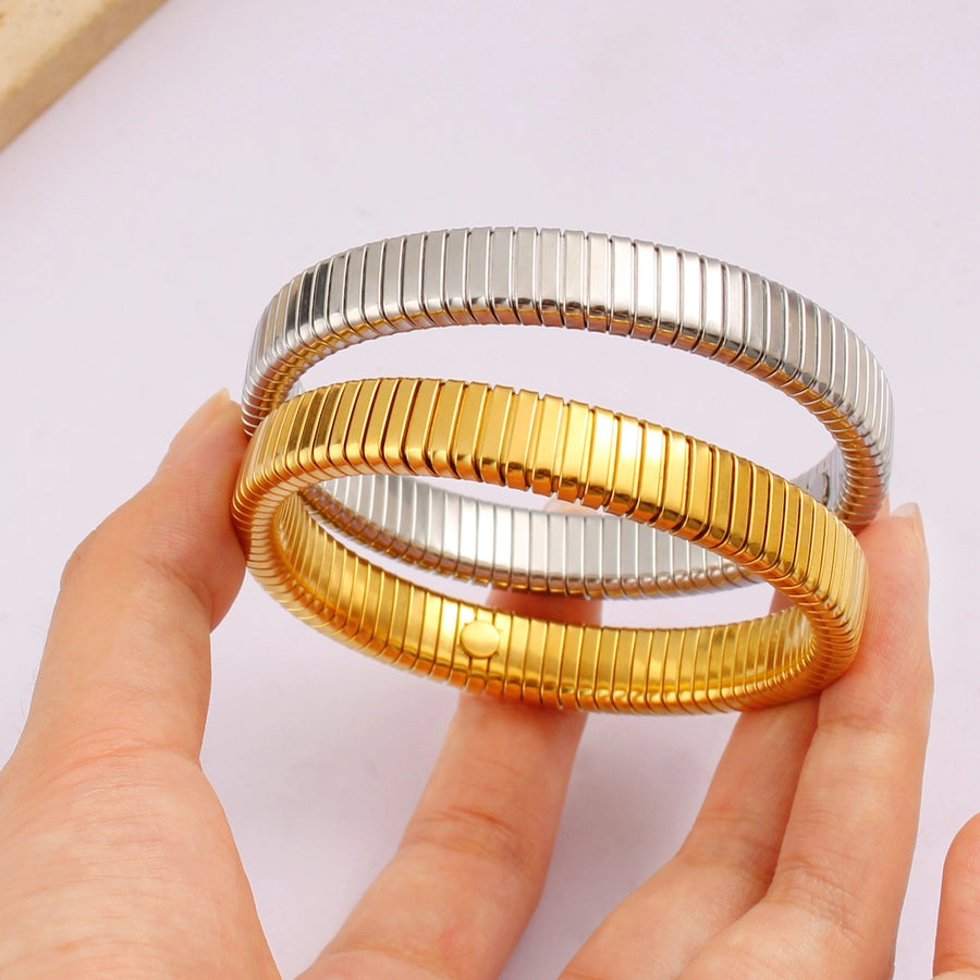 Retro Commute Stripe 304 Stainless Steel 18K Gold Plated Bangle In Bulk