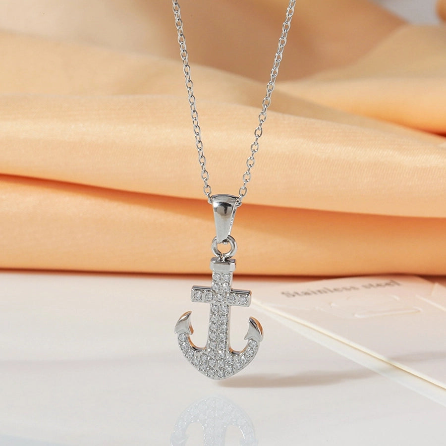 Jewelry Elegant Simple Style Streetwear Anchor Titanium Steel Diamond Pendant Necklace