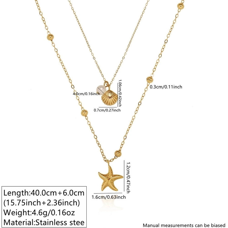 Jewelry Cute Vintage Style Vacation Geometric Starfish Shell 304 Stainless Steel 18K Gold Plated Double Layer Necklaces