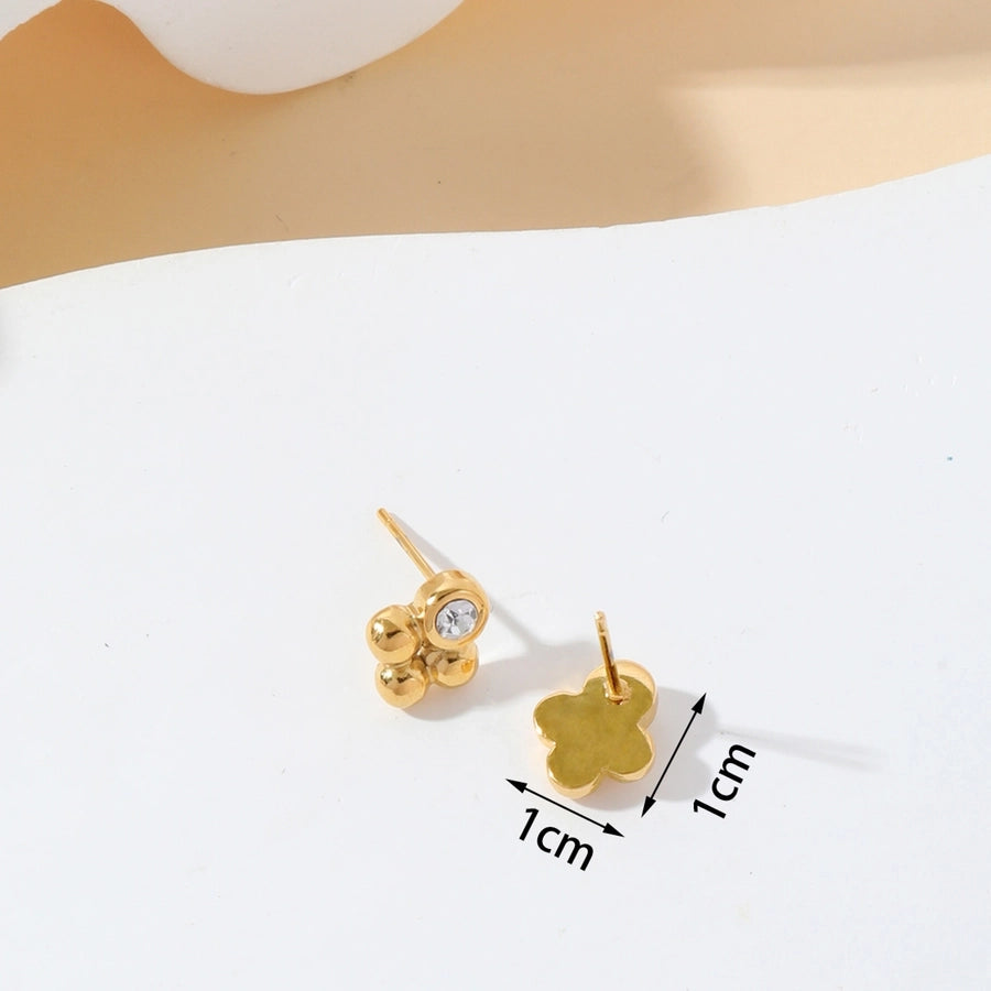 1 Pair Simple Style Geometric 304 Stainless Steel Zircon 14K Gold Plated Ear Studs