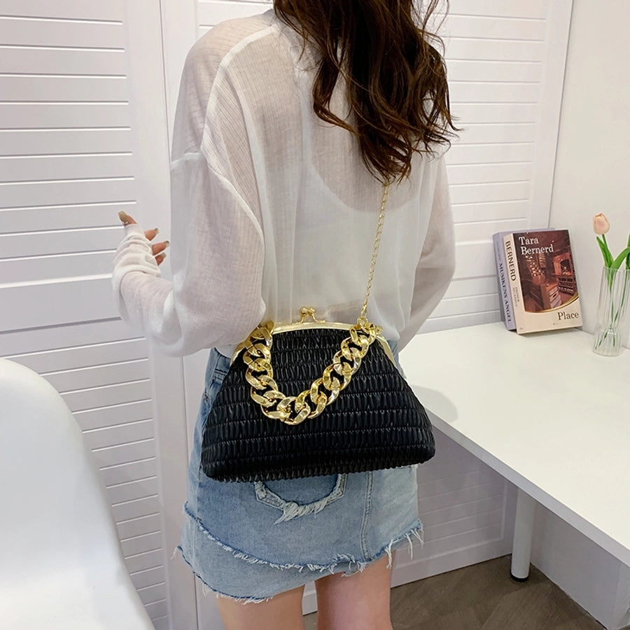 Women's Medium Pu Leather Solid Color Classic Style Sewing Thread Square Clasp Frame Crossbody Bag