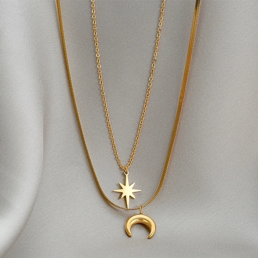 Jewelry French Style Simple Style Classic Style Hexagram Moon 304 Stainless Steel 18K Gold Plated Plating Pendant Necklace