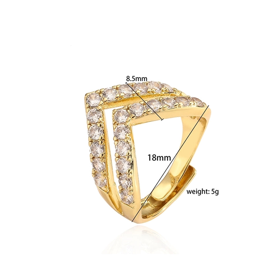 elegant luxurious shiny v shape copper plating inlay zircon 18k gold plated open rings