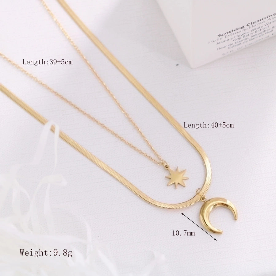 Jewelry French Style Simple Style Classic Style Hexagram Moon 304 Stainless Steel 18K Gold Plated Plating Pendant Necklace