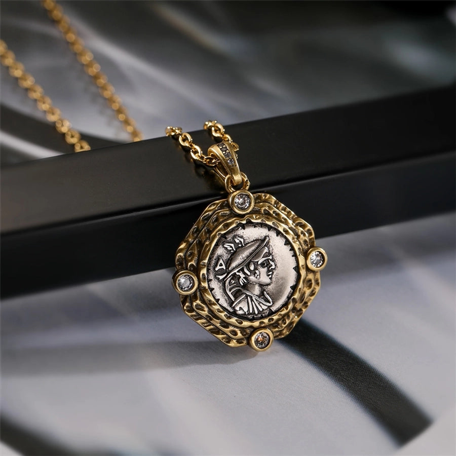 ig style simple style portrait stainless steel copper plating inlay zircon gold plated pendant necklace - CEJEW