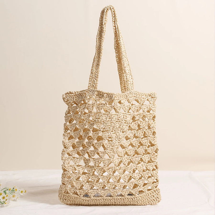 Women's Medium Paper Solid Color Classic Style Weave Square Open Straw Bag