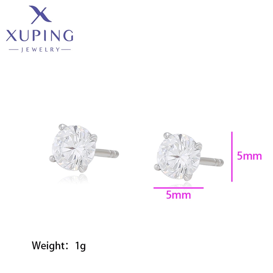 1 Pair Basic XUPING Simple Style Geometric Inlay Copper Artificial Gemstones 18K Gold Plated Ear Studs