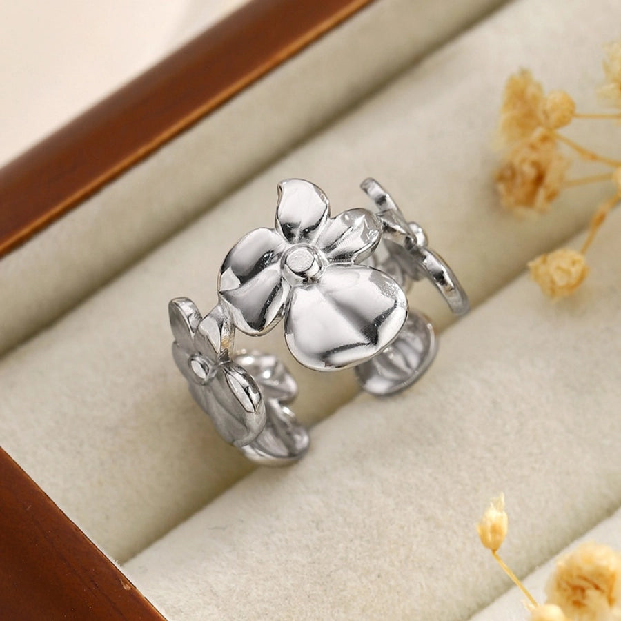 Jewelry Retro French Style Simple Style Heart Shape Flower Bow Knot Titanium Steel Open Rings