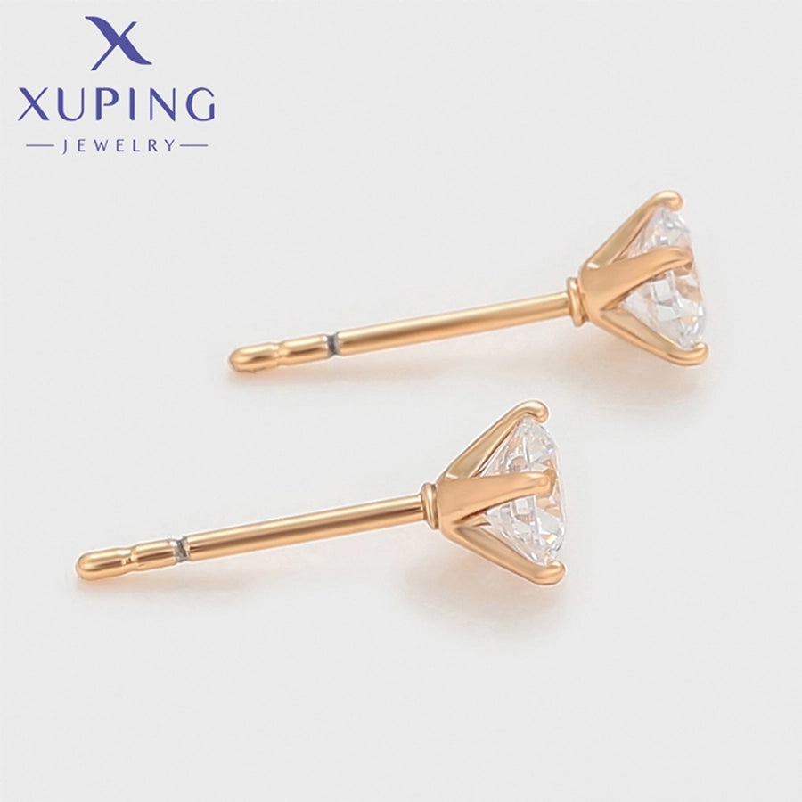 1 Pair Basic XUPING Simple Style Geometric Inlay Copper Artificial Gemstones 18K Gold Plated Ear Studs