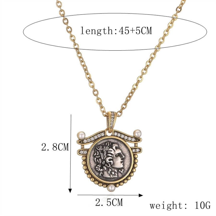 ig style simple style portrait stainless steel copper plating inlay zircon gold plated pendant necklace - CEJEW