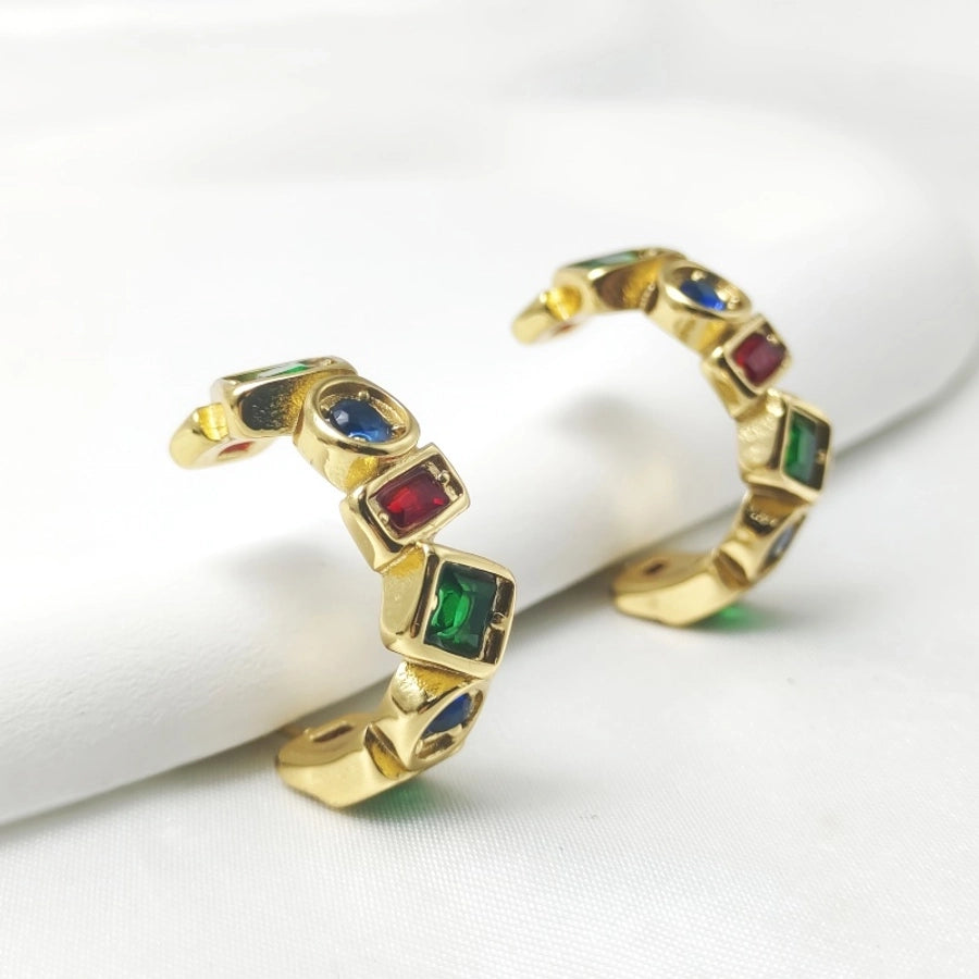 1 Pair Elegant Commute Shiny C Shape 304 Stainless Steel Rhinestones 18K Gold Plated Ear Studs