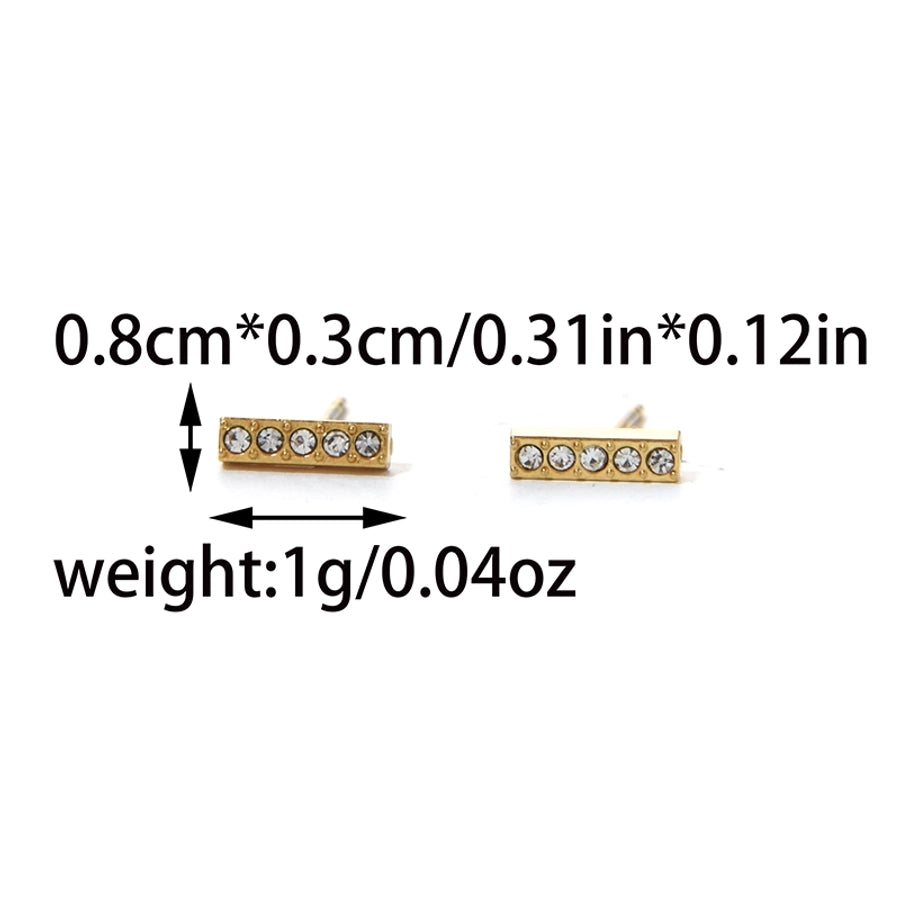 1 Pair Modern Style Simple Style Shiny Rectangle Plating Inlay 304 Stainless Steel Zircon 14K Gold Plated Ear Studs