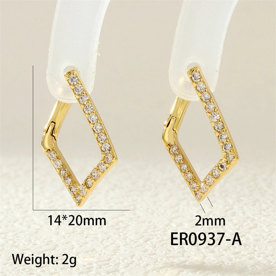 1 Pair IG Style Simple Style Commute Geometric Inlay Copper Zircon 18K Gold Plated Earrings