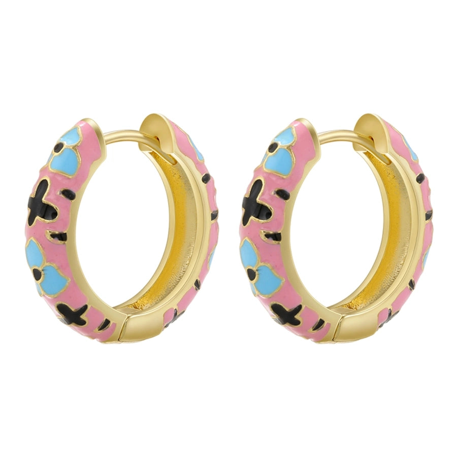 1 pair ig style elegant sweet flower enamel plating copper 18k gold plated hoop earrings