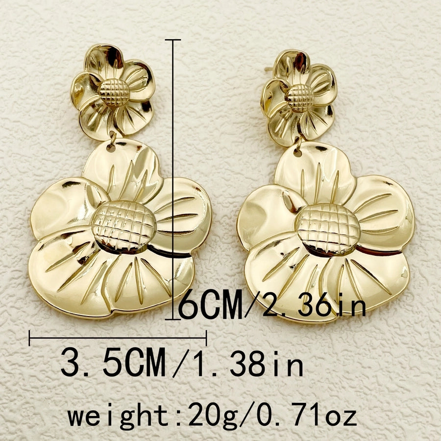 1 Pair Basic Modern Style Classic Style Round Flower Plating 304 Stainless Steel Gold Plated Drop Earrings