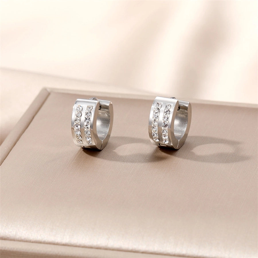 1 Pair Casual Simple Style Circle Plating Inlay 201 Stainless Steel Zircon Earrings