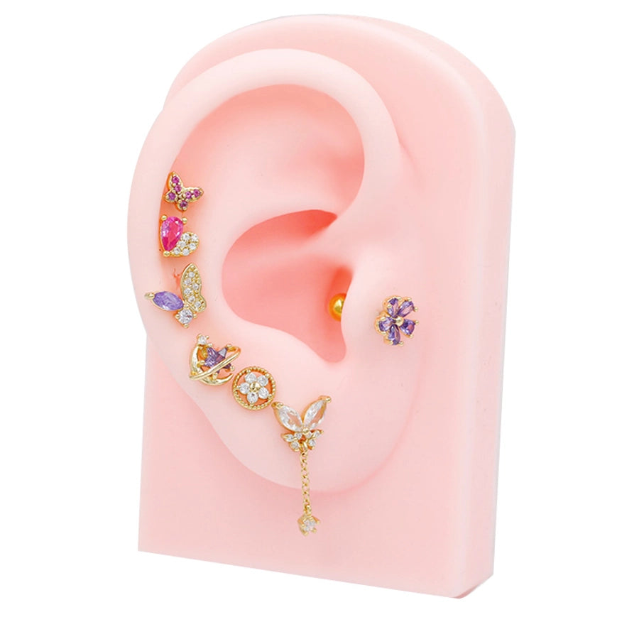 1 Piece Elegant Cute Luxurious Moon Heart Shape Butterfly Inlay 316 Stainless Steel  Copper Rhinestones Glass Zircon Gold Plated Cartilage earrings