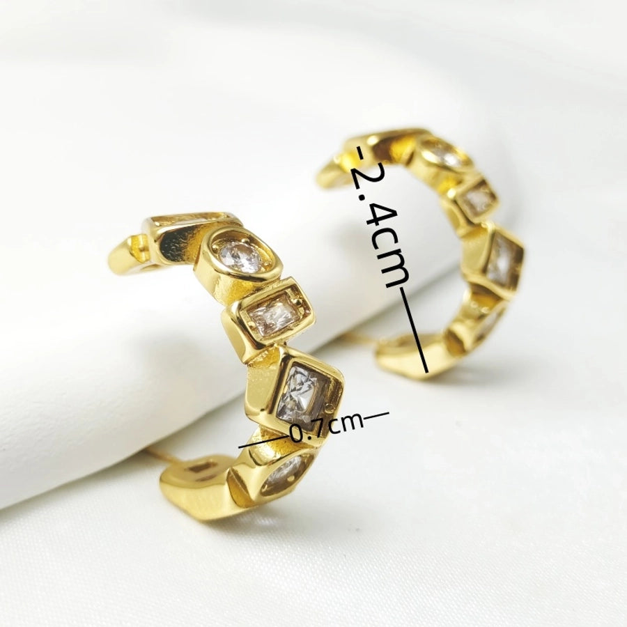 1 Pair Elegant Commute Shiny C Shape 304 Stainless Steel Rhinestones 18K Gold Plated Ear Studs