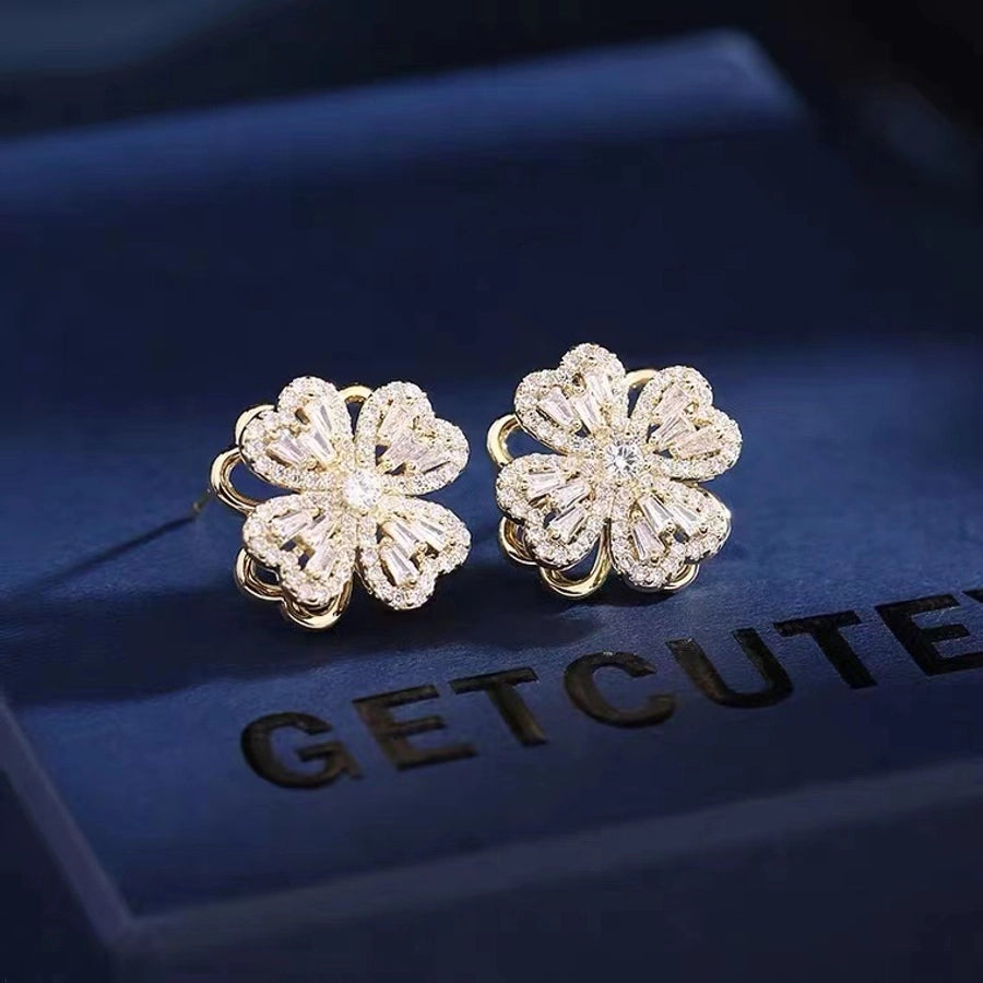 autumn rotating clover earrings light luxury fashion creative simple  personality rotatable earrings for women - CEJEW