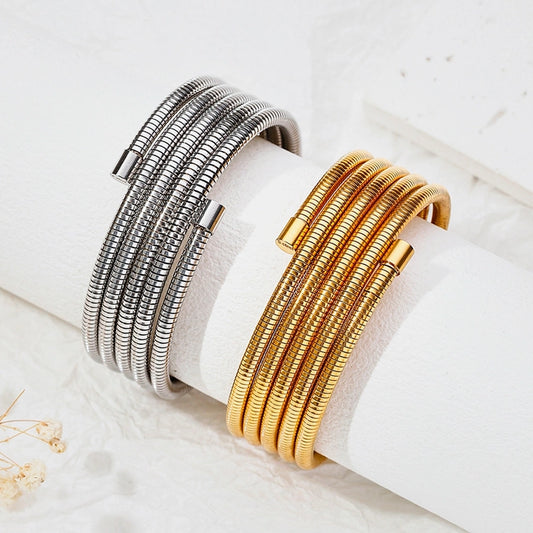 ig style geometric stainless steel layered plating bangle