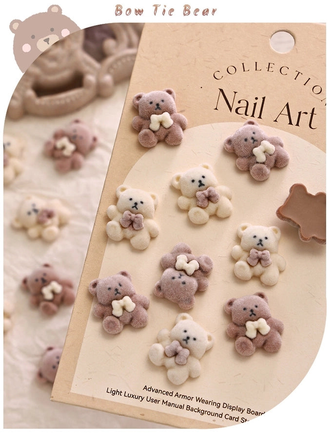 Cartoon Brown Bear Nail Art Decorations Autumn/winter  Milk White Fluffy Bear Nail Accessories Large Drill Trendy Sale