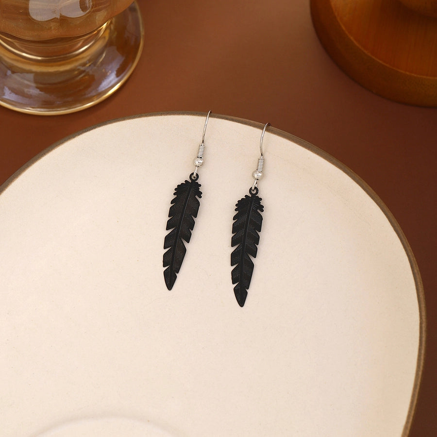 1 Pair Retro Feather Copper Drop Earrings